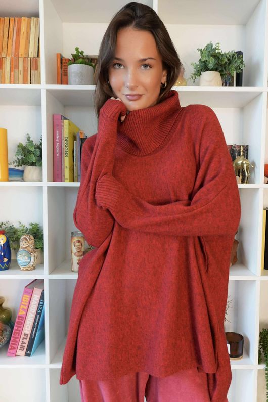 Beyond Terry Oversized Cowl Knit Deep Strawberry Marl